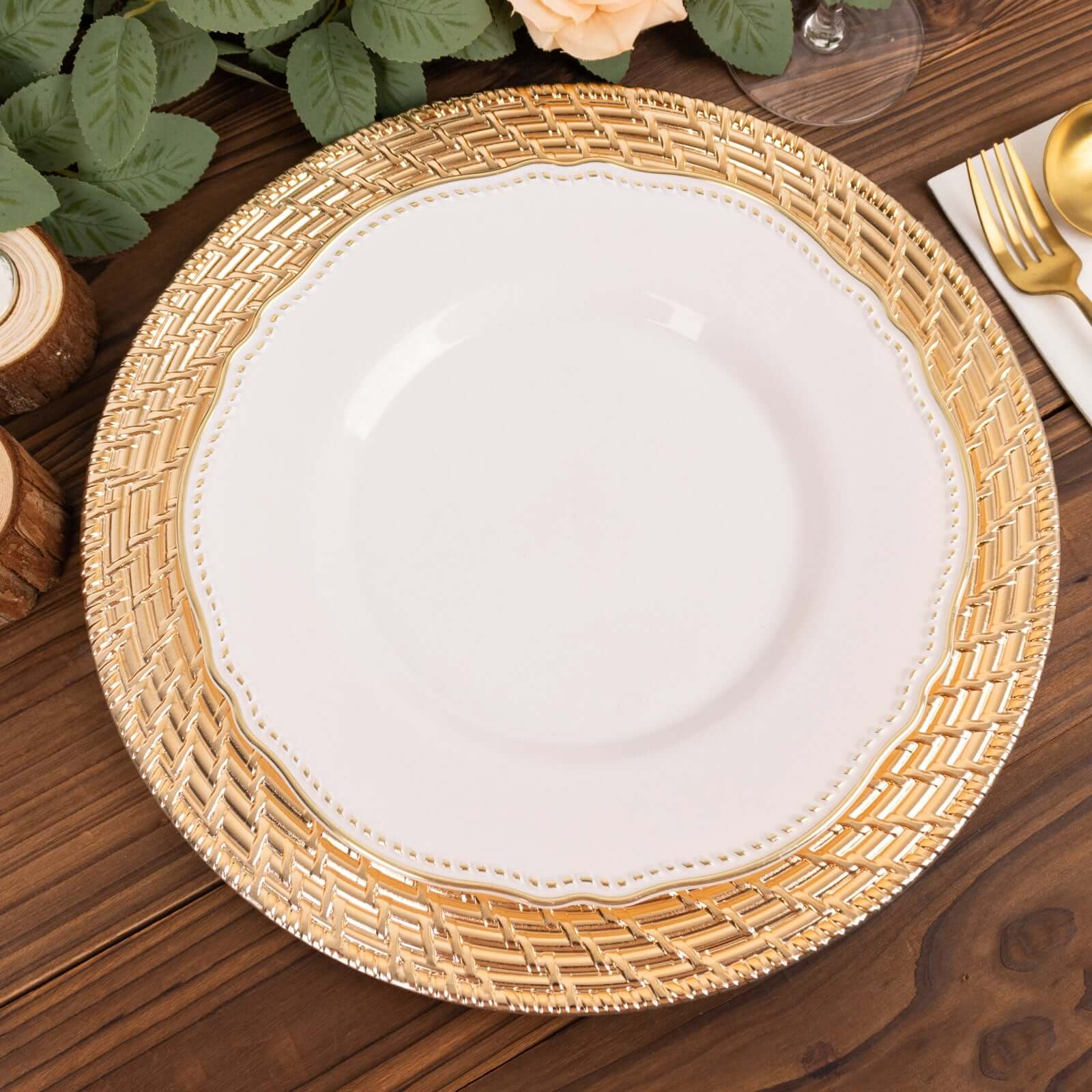 6-Pack Acrylic Charger Plates 13" Round Metallic Gold with Swirl Rattan Pattern - Farmhouse Plastic Charger Tableware - Image 6