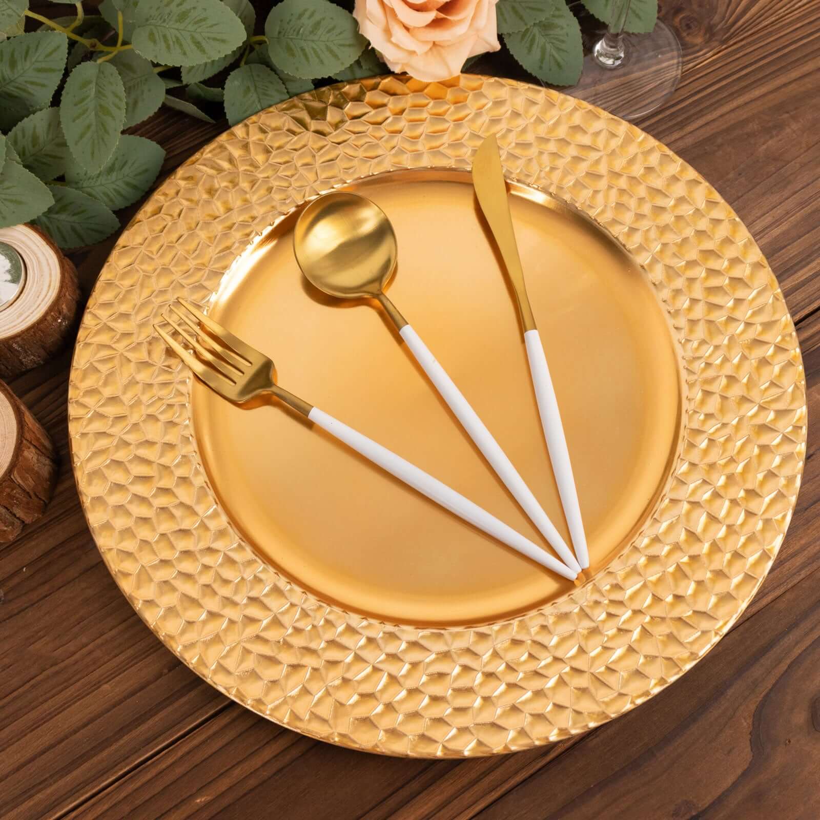 6-Pack Acrylic Charger Plates 13" Round Metallic Gold with Hammered Rim - Plastic Decorative Dinner Party Charger Tableware - Image 4