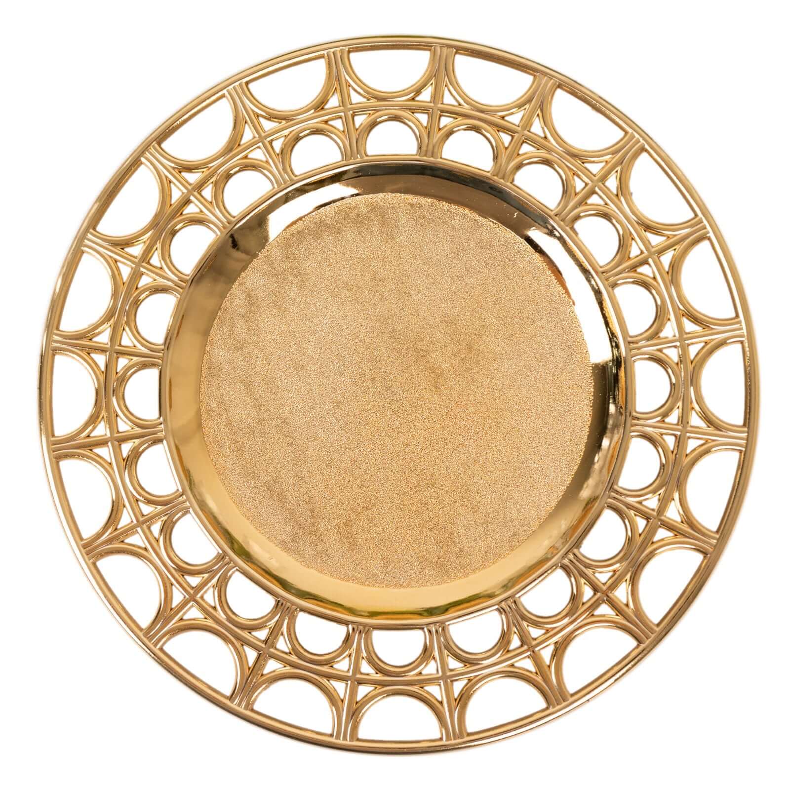 6-Pack Acrylic Charger Plates 13" Round Metallic Gold with Hollow Semi Circle Rim - Plastic Decorative Charger Tableware - Image 8