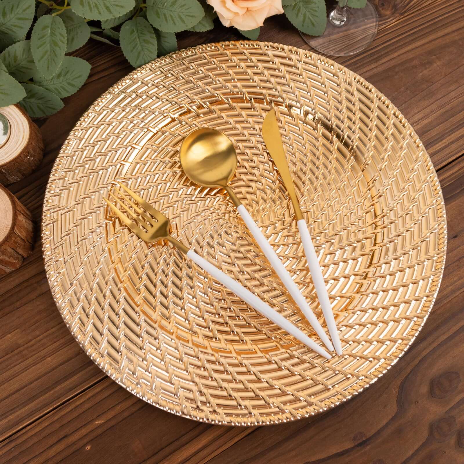 6-Pack Acrylic Charger Plates 13" Round Metallic Gold with Swirl Rattan Pattern - Farmhouse Plastic Charger Tableware - Image 4